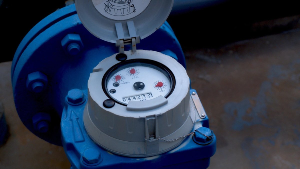 Close-up of a water meter used in smart metering systems for utility monitoring