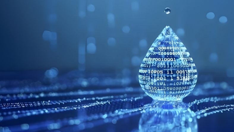 Digital water droplet illustration representing smart water monitoring and data