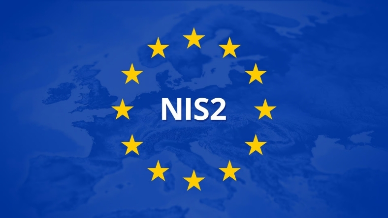 NIS2 cybersecurity directive graphic with EU stars