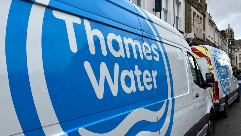 Close view of Thames Water logo on service van